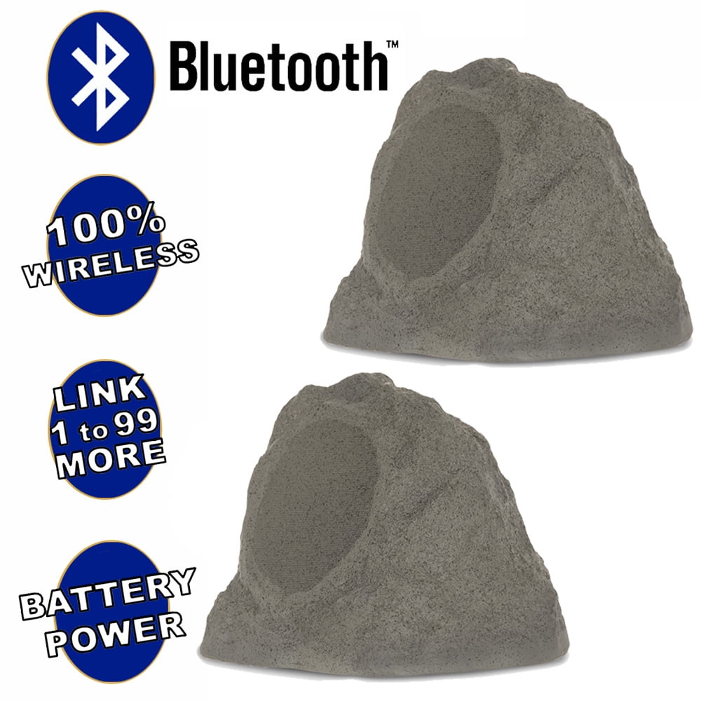 Theater Solutions B63GR Fully Wireless 200 Watt Rechargeable Battery Bluetooth 6.5" Rock Speaker Pair Slate Grey Link Up To 99 Speakers Wirelessly