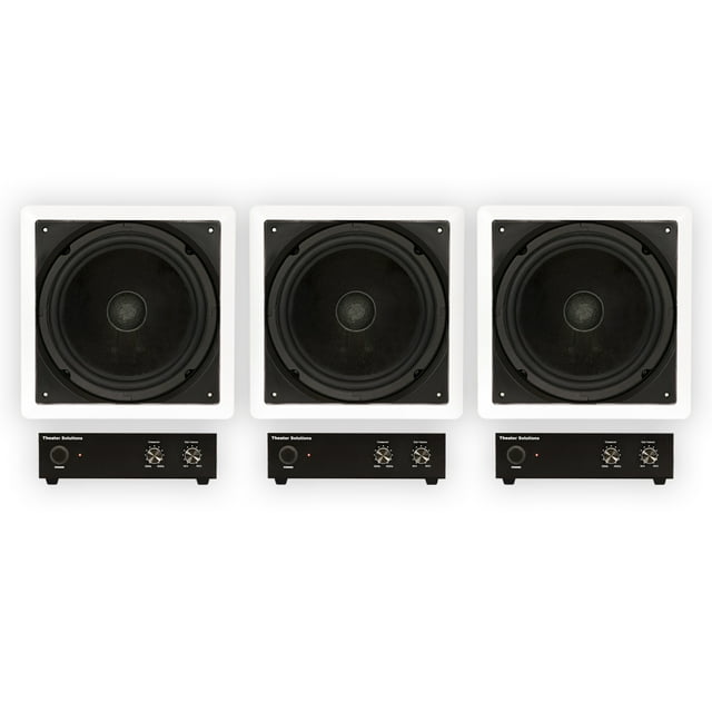 Theater Solutions TS1000 Flush Mount 10" Subwoofer Speaker and Amp 3 Pack