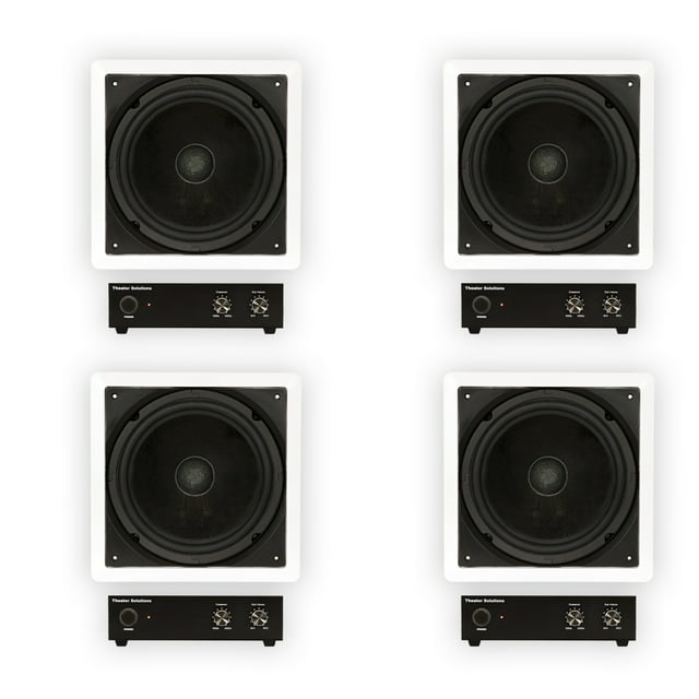 Theater Solutions TS1000 Flush Mount 10" Subwoofer Speaker and Amp 4 Pack