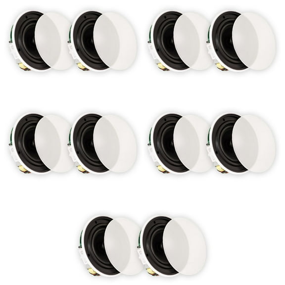 Theater Solutions TSQ670 Flush Mount 70 Volt Speakers with 6.5" Woofers In Ceiling 5 Pair Pack
