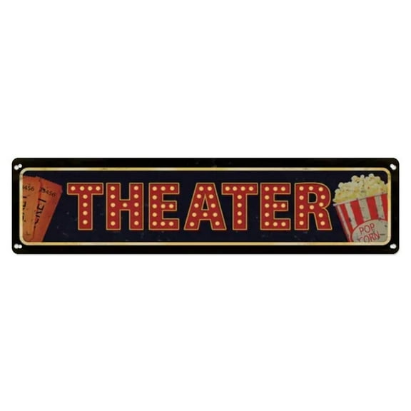 Theater Tin Sign Vintage Metal Sign Office Living Room Bar Coffee Wall Art Decor 4x16inch