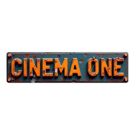 Theater tin signs Vintage 16*4 in Rusty orange letters distressed finish"CINEMA ONE text printed" man cave wall decor cool apartment decor wall plaques bar peeling paint effect