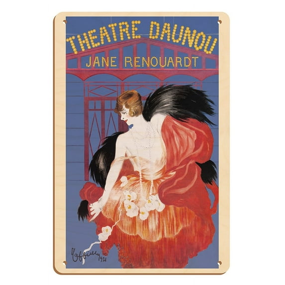 Theatre Daunou Paris France - Actress Jane Renouardt - Vintage Theater Poster by Leonetto Cappiello c.1921 - 8 x 12 inch Vintage Wood Art Sign