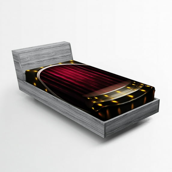 Ambesonne Theatre Fitted Sheet, Stage Arts Drapes Curtains, Twin Size, Burgundy and Yellow