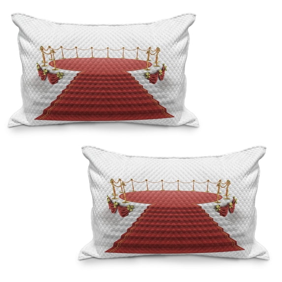 Theatre Quilted Pillowcover Set of 2, Simplistic Design Round Stage with Stairs Concert on Plain Background Print, Standard Queen Size Pillow Cover for Bedroom, 36" x 20", Red and White, by Ambesonne