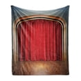 thumbnail image 1 of Theatre Soft Flannel Fleece Blanket, Show Stage with Classic Curtains Wooden Plank Floors Digital Illustration Print, Cozy Plush for Indoor and Outdoor Use, 70" x 90", Red and Brown, by Ambesonne, 1 of 6