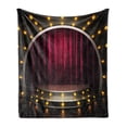 thumbnail image 1 of Theatre Soft Flannel Fleece Throw Blanket, Stage Arts Drapes Curtains Illustration Music Play Acting Print Print, Cozy Plush for Indoor and Outdoor Use, 70" x 90", Burgundy and Yellow, by Ambesonne, 1 of 6