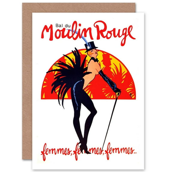 Theatre Stage Burlesque Moulin Rouge Ball Venue Paris Greetings Card Plus Envelope Blank inside