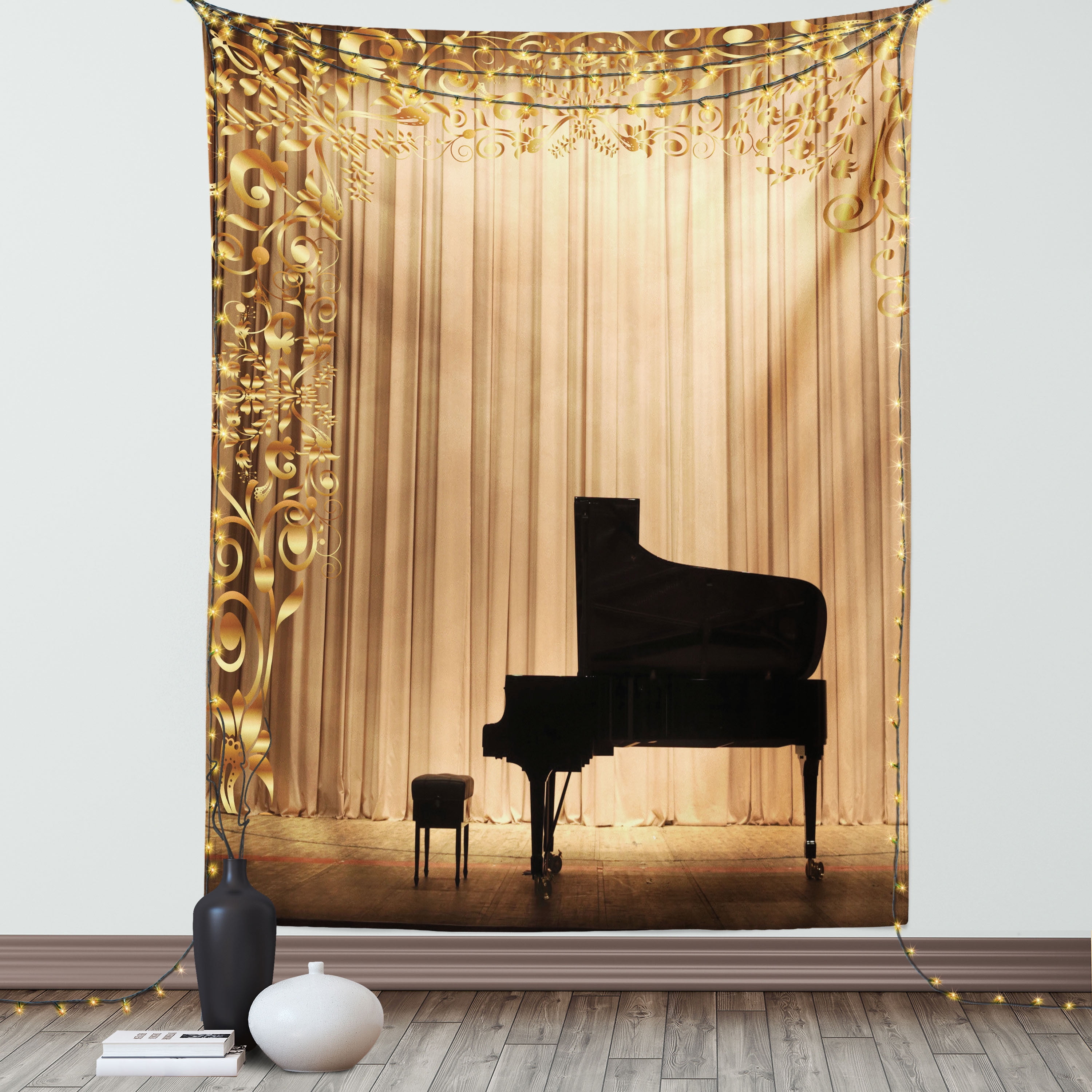 Theatre Stage Drapes Piano Tapestry Wall Hanging for Living Room Bedroom Dorm