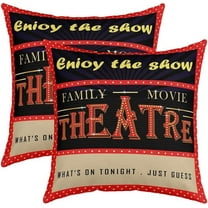 Theatre Theme Reversible Throw Pillow Covers,Vintage Cinema Movie Theater Square Cushion Covers Set of 2 for Bed Sofa Couch,All Season Movie Theater Pillow Covers Home Decor 18 x 18-Inch