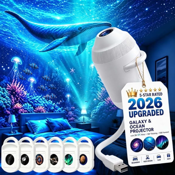Thee Galix 5D Holographic Night Light Projector,Plug And Play Hd Smart Dynamic Ocean Galaxy Star Projector, 6 Projection Films