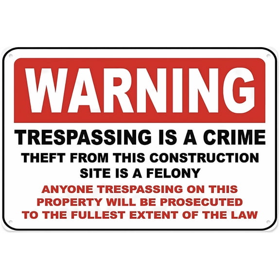 Theft From This Site Is A Crime Sign - 12×8 Inches, Aluminum Tin Warning, Home Outdoor Garden Security Decor