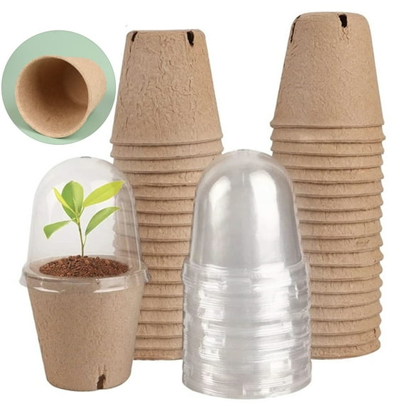 Thehsnt 10/20Pcs Plant Nursery Pots with Humidity, Dome Biodegradable Starter Pot Planting Container