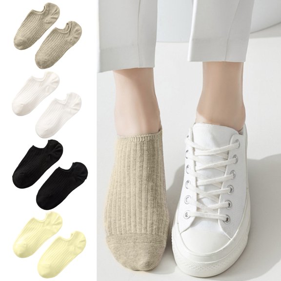 Thehsnt 10 Pairs Thin Summer Socks Low-cut Invisible Socks 5 Colors Anti-slip Silicone Solid Color High Elasticity No Odor Daily Wear Outdoors Office Socks