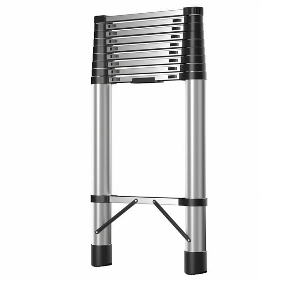 Thehsnt 12.5ft Telescoping Extension Ladder, Stainless Steel Folding Telescopic Ladder with Locking Mechanism, Multi-Purpose Collapsible Ladder for Home or RV Outdoor Work, Bearing 330lbs