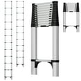 thumbnail image 1 of Thehsnt 12.8/15.5ft Telescoping Extension Ladder, Stainless Steel Folding Telescopic Ladder with Locking Mechanism, Multi-Purpose Collapsible Ladder for Home or RV Outdoor Work, Bearing 330lbs, 1 of 9