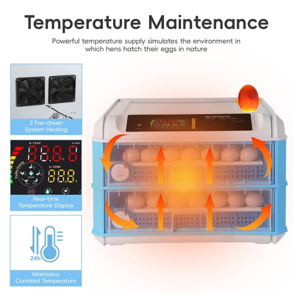 Thehsnt  120 Egg Incubator Automatic Turning & Temperature Control, Large Smart Poultry Hatcher for Hatching Chicken Duck Goose Quail Eggs