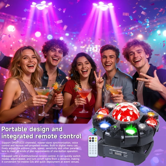 Thehsnt 120W RGBW 6-Arm Moving Head Light Sound Activated Stage Spotlight for Disco, Club, Bar, Wedding