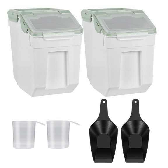 Thehsnt 2-Pack Airtight Rice Storage Container – 55 lbs Each, Large Flour Bin with Seal Locking Lid & Wheels, Pet Food Storage with Measuring Cup
