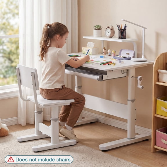 Thehsnt 39 Inch Wide Kids Desk with Bookshelf Hutch – Adjustable Height, Tilting Desktop Computer Desk for Home School, Boys Girls