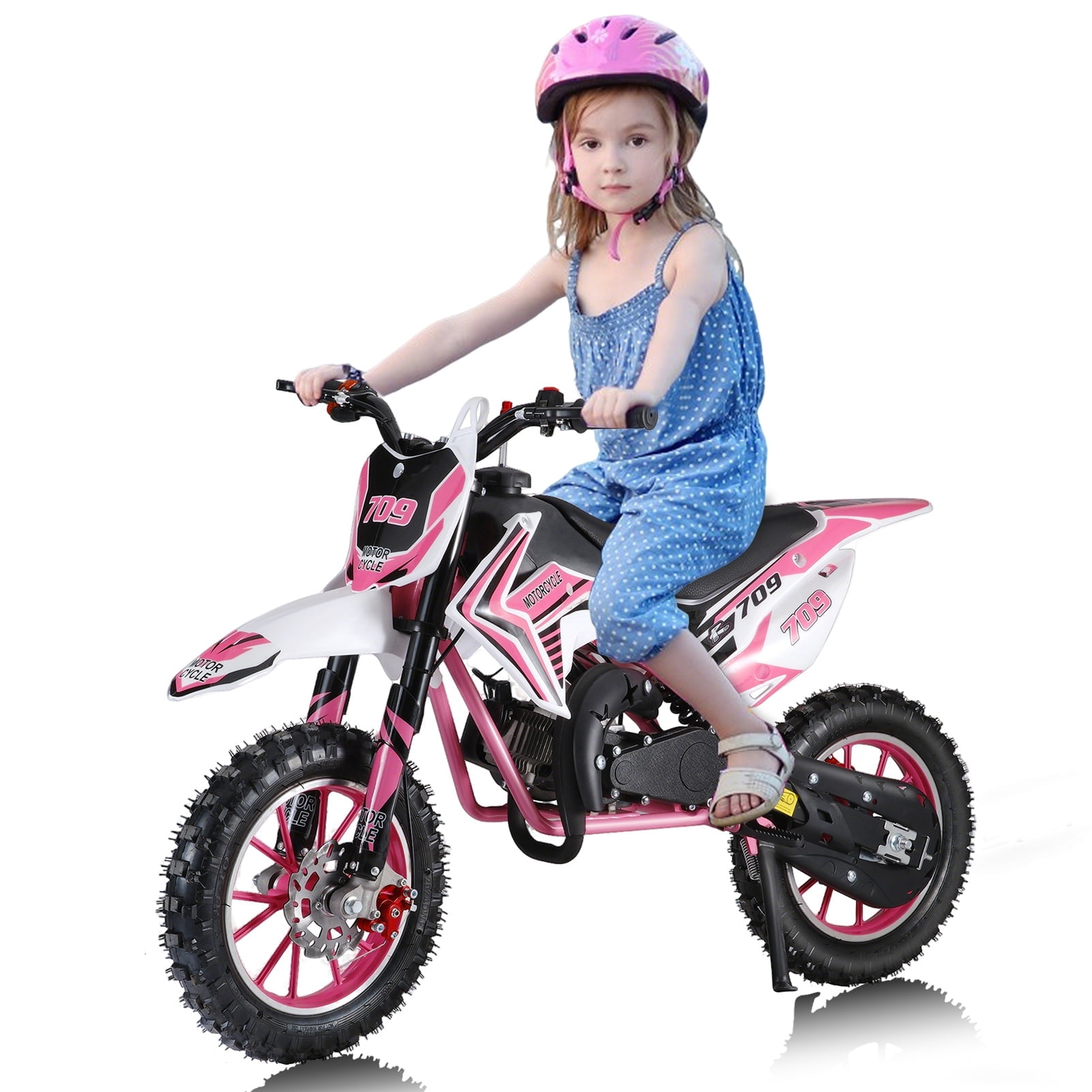 Thehsnt 49cc Kids Dirt Bike - 2-Stroke Gas-Powered Mini Motorcycle, Off-Road Motocross w/Disc Brakes (Pink)