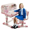thumbnail image 1 of Thehsnt Adjustable Kids Study Desk & Chair Set - Ergonomic with Bookshelf, Storage & Fun Designs (Blue/Pink), 1 of 11
