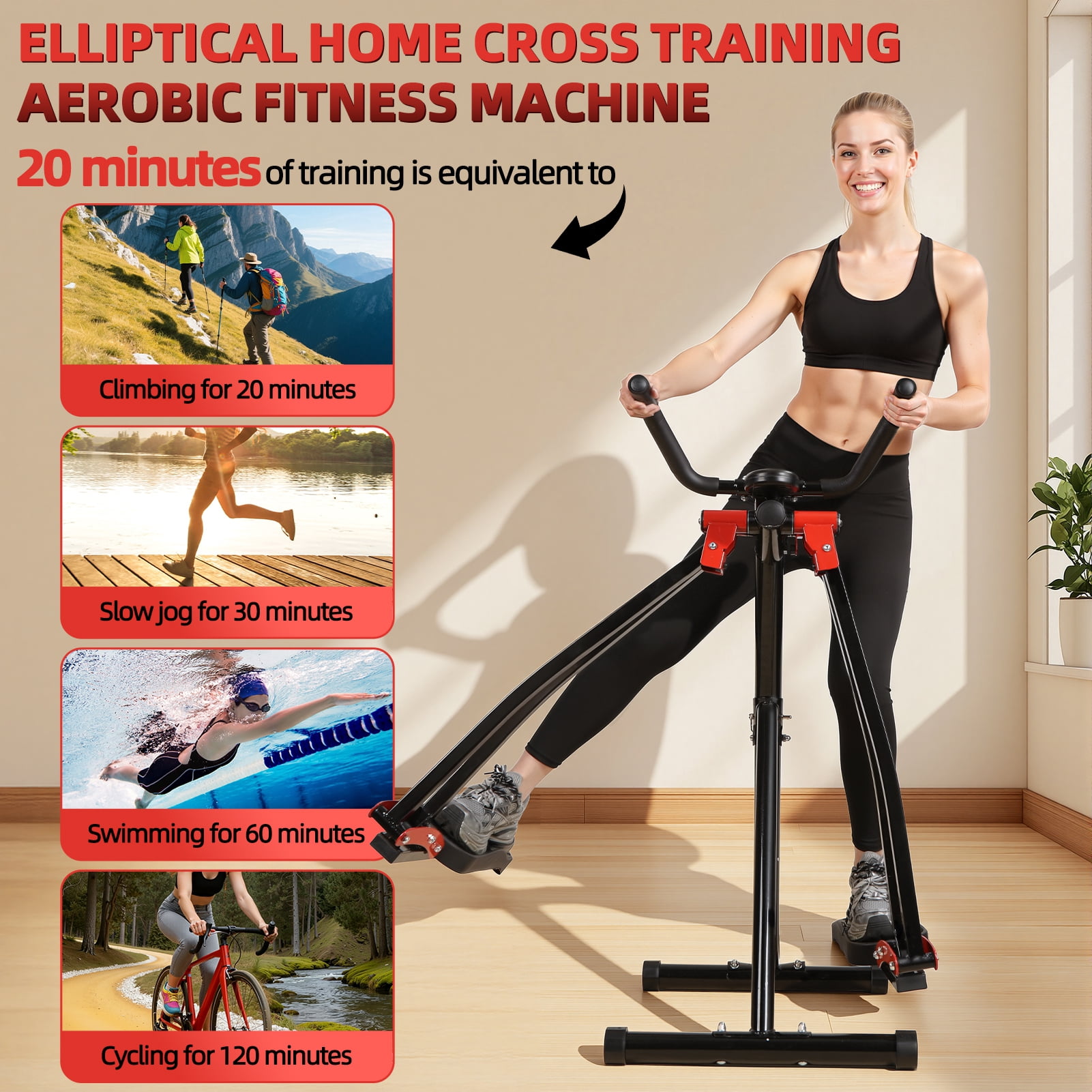 Thehsnt Air Walker Elliptical Machine – Foldable Cross Trainer with LCD ...