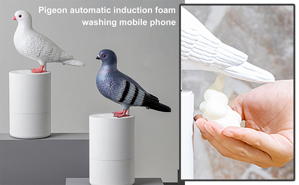 Thehsnt Automatic Touchless Foam Soap Dispenser - Cute Pigeon Design, Battery Operated, Countertop Hand Sanitizer Dispenser for Bathroom or Kitchen