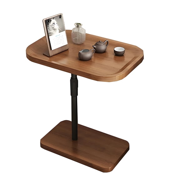 Thehsnt C Shaped End Table, Adjustable Height Side Table for Couch, Night Stand with 2-Tier Storage Shelf, C Shaped Side Table for Living Room and Bedroom (Brown)