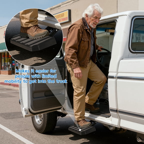 Thehsnt Driver Side Retractable Bed Step – Folding Truck Side Step, 400 lbs Capacity