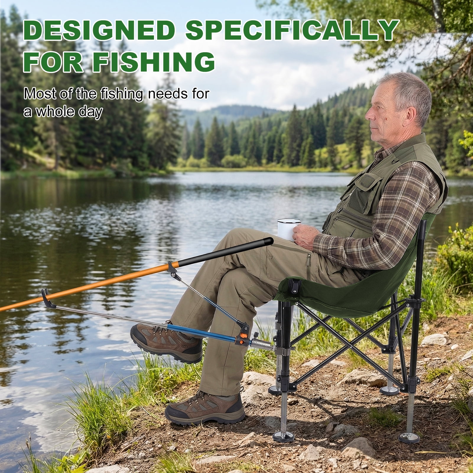 Chair Rod Thehsnt Folding Fishing Chair with Rod Holder – All-Terrain Camping ...