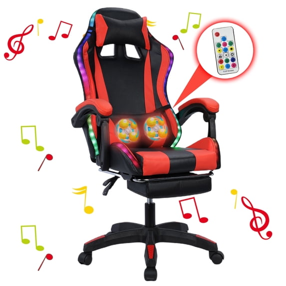 Retractable Chair Computer Thehsnt Gaming Chair with Bluetooth Speakers, LED Lights, and ...
