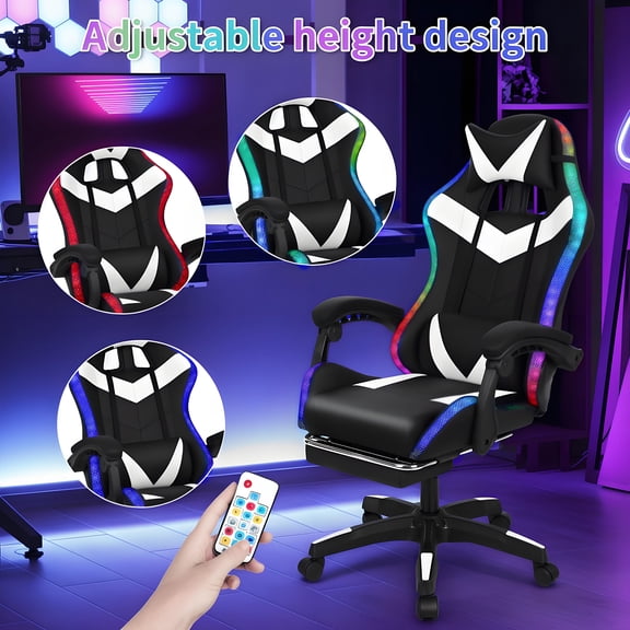 Thehsnt Gaming Chair with Dual Bluetooth Speakers & RGB Lighting - 360 Rotation, Height Adjustable & Retractable Footrest