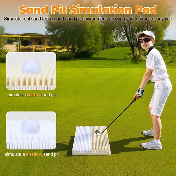 Thehsnt Golf Bunker Practice Mat Dual Sand Trap Trainer with Shallow & Deep Pit for Indoor/Outdoor Chipping Practice