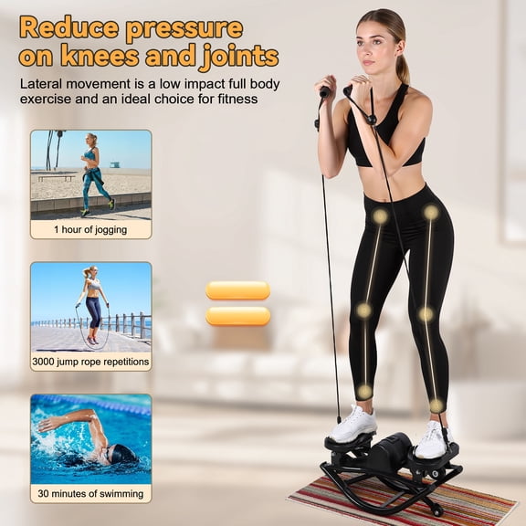 Thehsnt Lateral Rocking Stepper – Low-Impact Cardio Exercise Machine with LCD Monitor & Resistance Bands for Legs, Glutes, Core