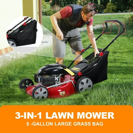 Thehsnt Lawn Mower, Self Propelled Lawn Mower, 141cc Gas Engine Lawn Mower, Push Lawn Mower with 50L Grass Tank, Big Wheels