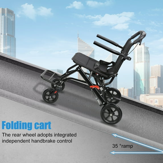 Thehsnt Lightweight Transport Wheelchair for Adults & Seniors - Foldable Manual Wheelchair, Narrow Door Design, Supports 220lbs w/ Removable Pull Bar