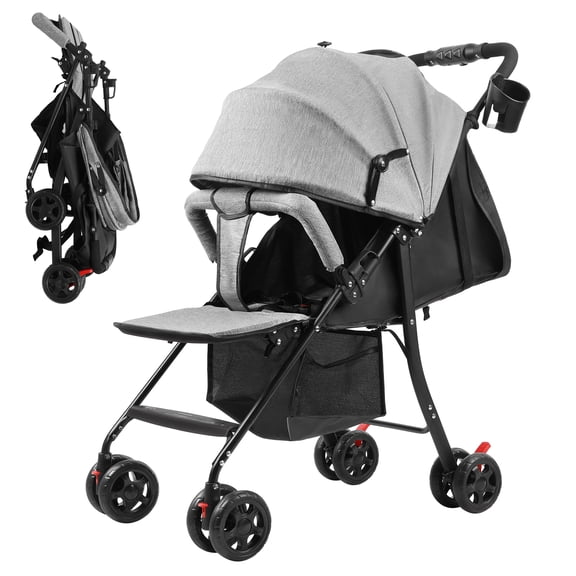 Thehsnt One-Hand Fold Stroller - Adjustable Backrest & Canopy, for Infants 0-2 Years Up to 22 lbs