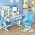 thumbnail image 1 of Thehsnt Premium Kids Study Desk & Chair Set, Height Adjustable Children School Study Table Chair Set with Large Writing Board, Bookshelf and Drawer, 1 of 9