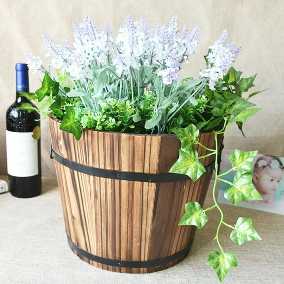 Thehsnt Rustic Wooden Barrel Planter for Small Plants - Empty Pot, Garden Decor