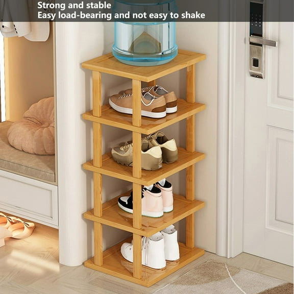 Thehsnt Space Saving Corner Shoe Rack - 5/7/8 Tier Wood Shoe Organizer, Tall Free Standing Shoe Shelf for Entryway & Closet, No Tools Assembly