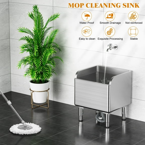 Thehsnt Stainless Steel Commercial Mop Sink - 18x16x22 Inch Heavy-Duty Utility Basin for Garage & Kitchen