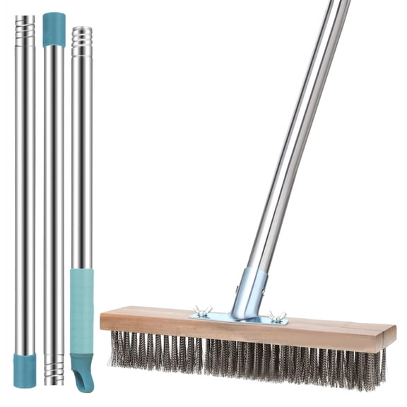 Thehsnt Stainless Steel Deck Scrub Stiff Bristle Wire Broom