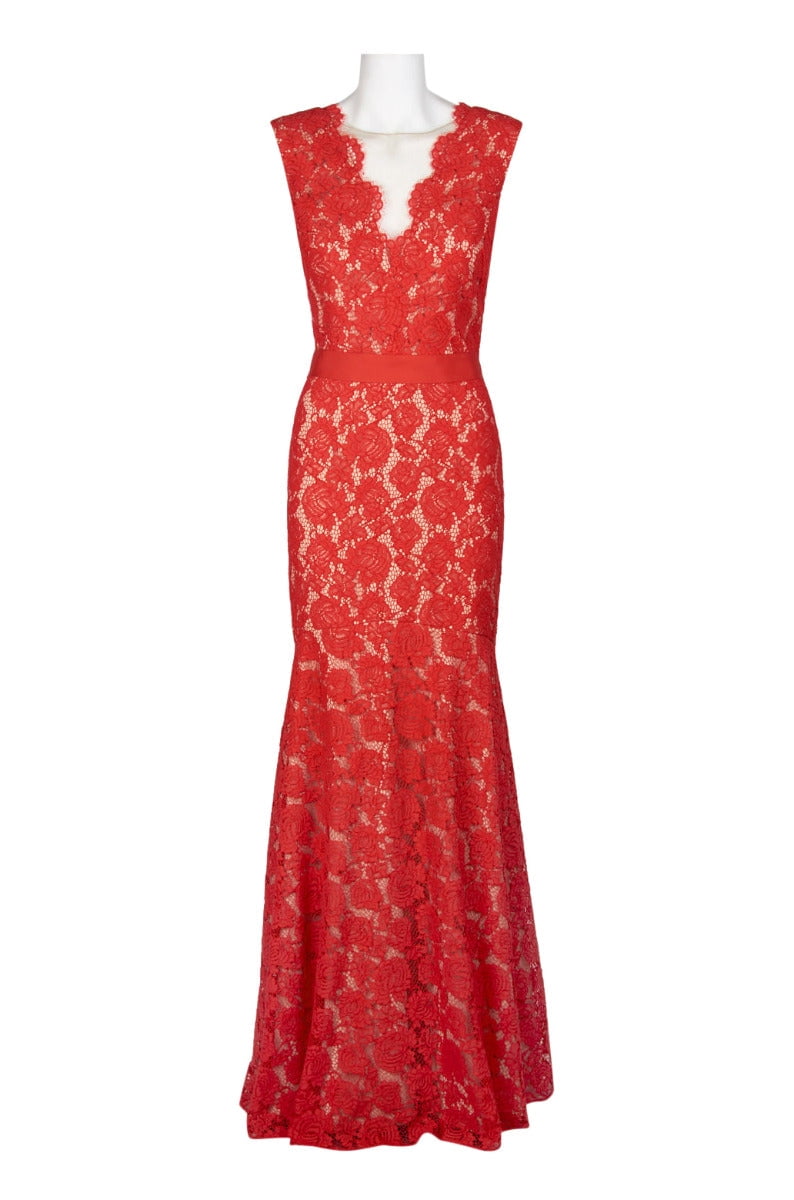 Theia Scalloped V-Neck Sleeveless Banded Waist Zipper Back Flutter Hem Floral Lace Dress-RED NUDE / 14 - Walmart.com Theia Scalloped V-Neck Sleeveless Banded Waist Zipper Back Flutter Hem Floral Lace Dress-RED NUDE / 14 - Walmart.com