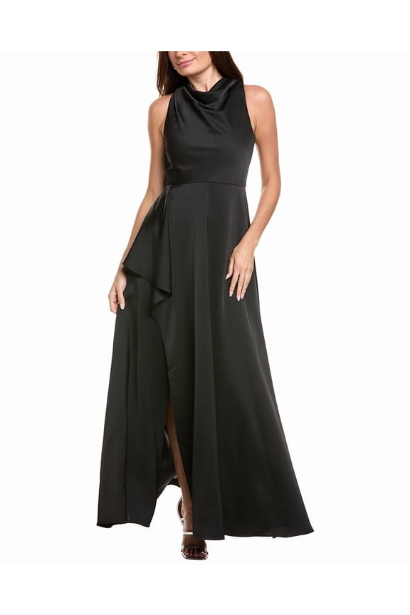 womens Amara Drape Gown, 6, Black