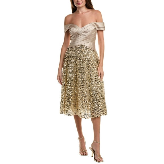 Theia womens  Brandy Sequin Cocktail Dress, 16, Gold
