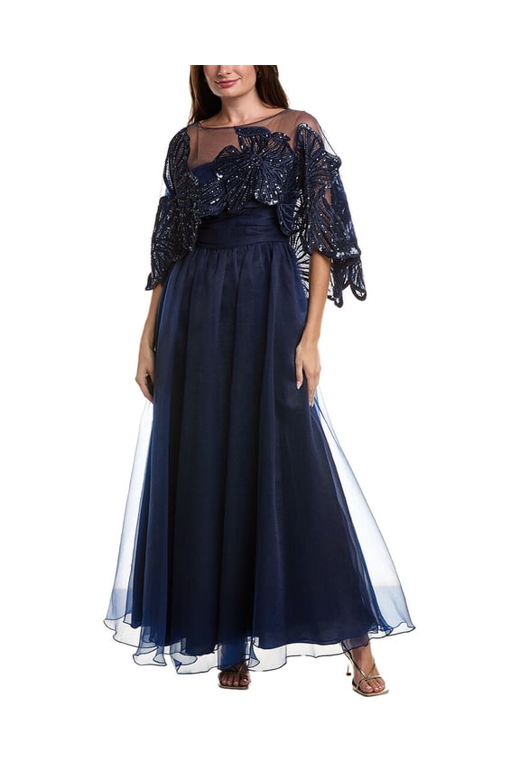 womens Ginny Beaded Capelet Gown, 6