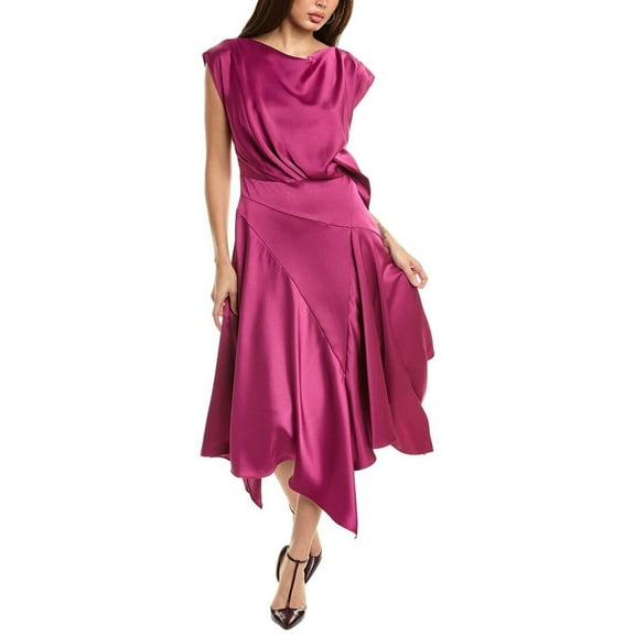 Theia womens  Isla Satin Draped Midi Dress, 0, Pink