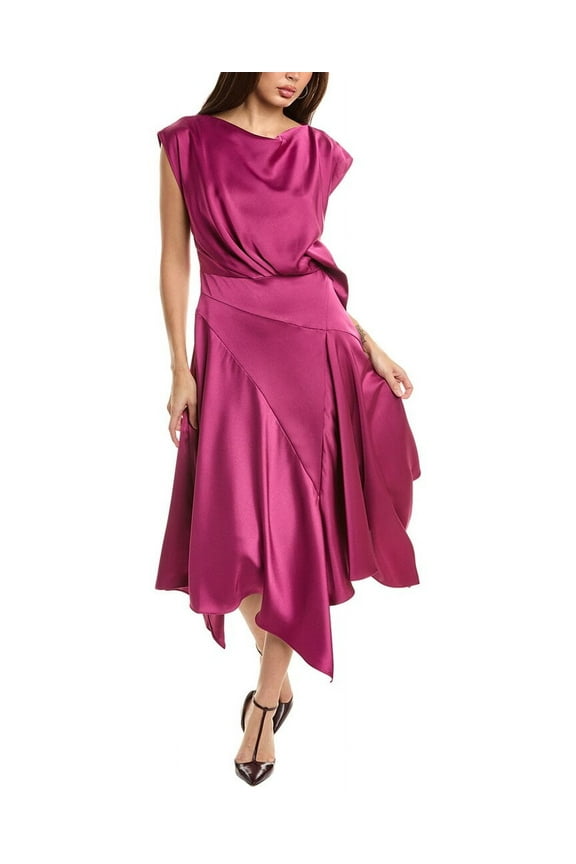 womens Isla Satin Draped Midi Dress, 0, Pink