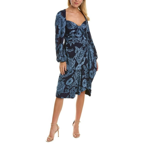 Theia womens  Joslyn Bishop Midi Dress, 0, Navy